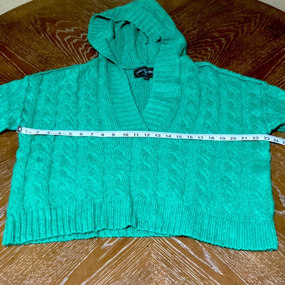 (NWOT) AMERICAN EAGLE OUTFITTERS Cable Knit V-Neck Cropped Hoodie Sweater 🦅 - Picture 9 of 13